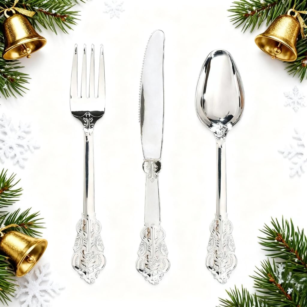 WDF 360 Pieces Silver Plastic Silverware for Any Occasion