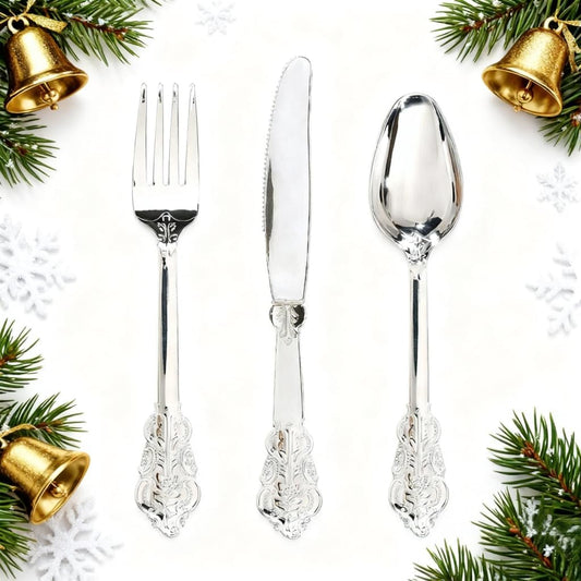 WDF 360 Pieces Silver Plastic Silverware for Any Occasion