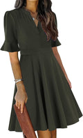 Mokayee Womens Summer V Neck Ruffle Short Sleeve Knee-Length Dress