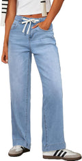 Wide Leg High Waisted Jeans Women - Comfortable Baggy Drawstring