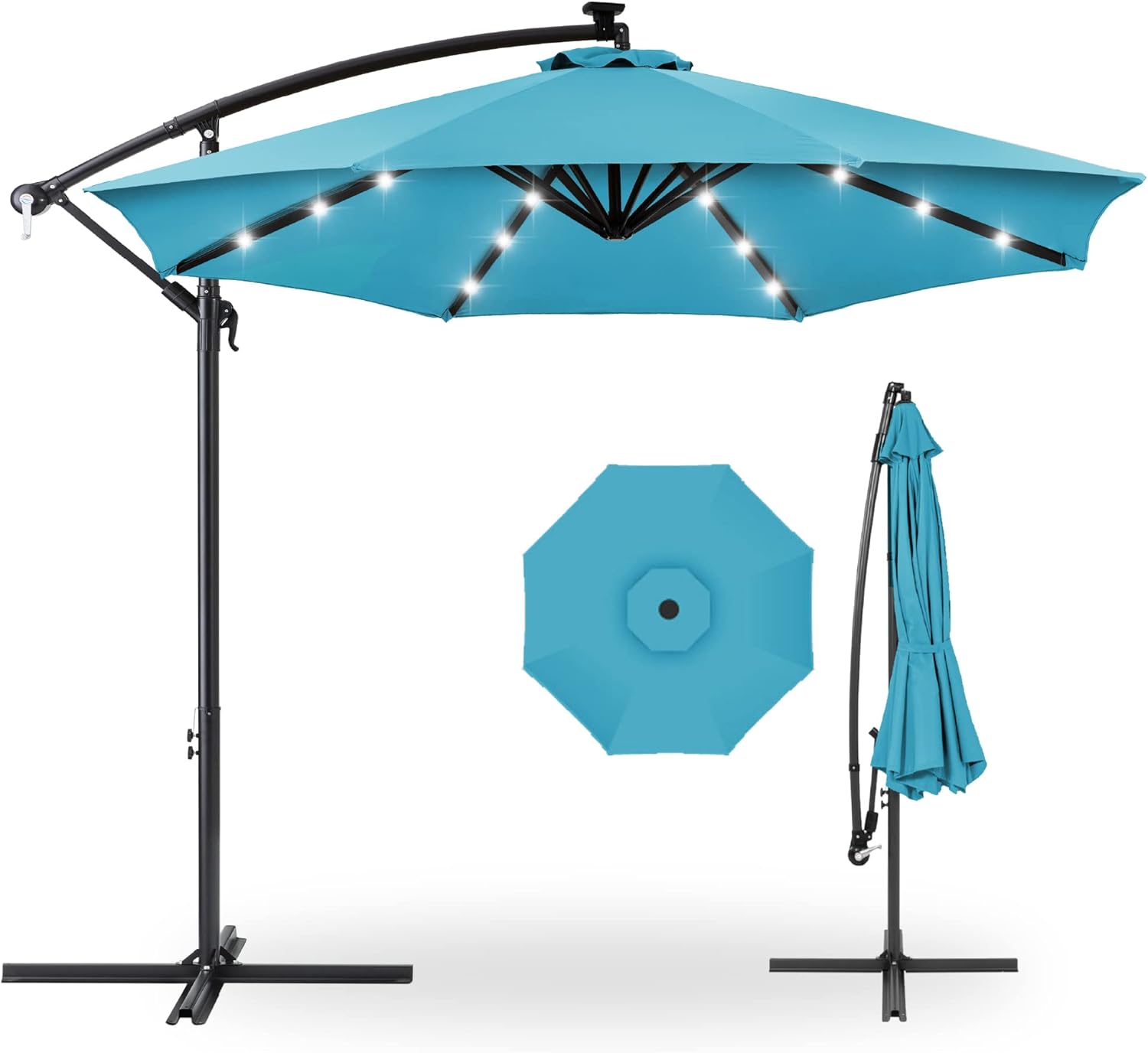 10ft Solar LED Offset Hanging Market Patio Umbrella for Outdoors
