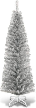 HAPPYGRILL 6 ft Silver Pencil Christmas Tree - Slim Space-Saving Decor