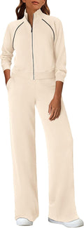 Womens 2 Piece Outfits Sweatsuits Full Zip Sweatshirt Set - Cozy Look
