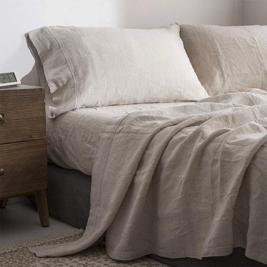 100% Pure Linen Sheet Set King Size for Cozy Farmhouse Bedding