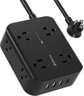 Extension Cord 10 FT Flat Plug Power Strip with 8 Outlets & 4 USB