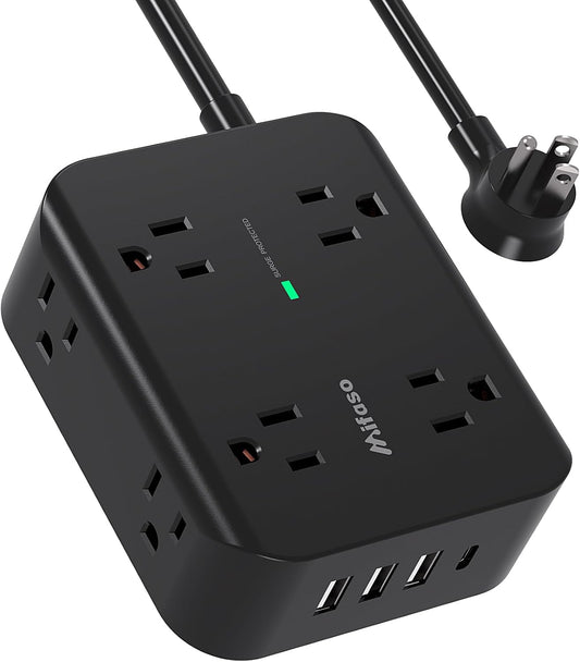 Mifaso Power Strip Surge Protector: 10ft Extension Cord, 8 Outlets, 4 USB, Overload Protection
