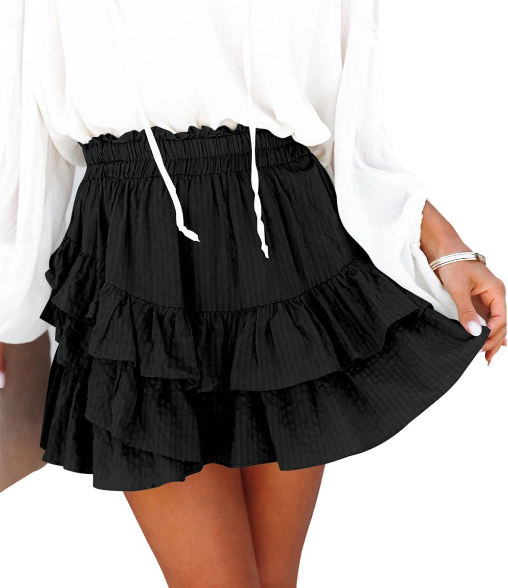 Flowy Shorts for Women Casual Ruffle Tiered Skorts High Waist