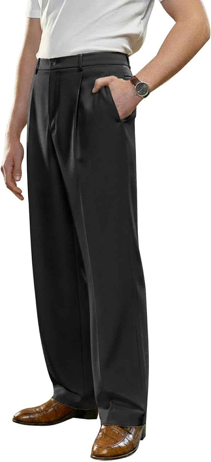 Relaxed Fit Casual Dress Pants for Men with Expandable Waist