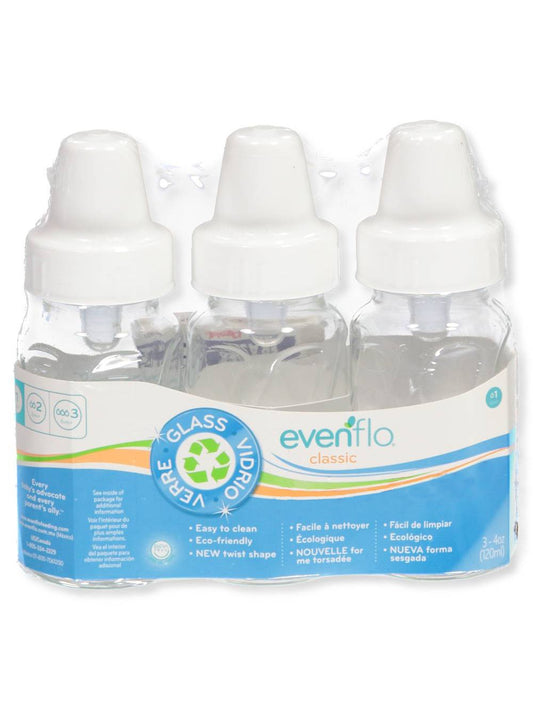 Evenflo 3 Pack Glass Bottles - Convenient 4oz Size