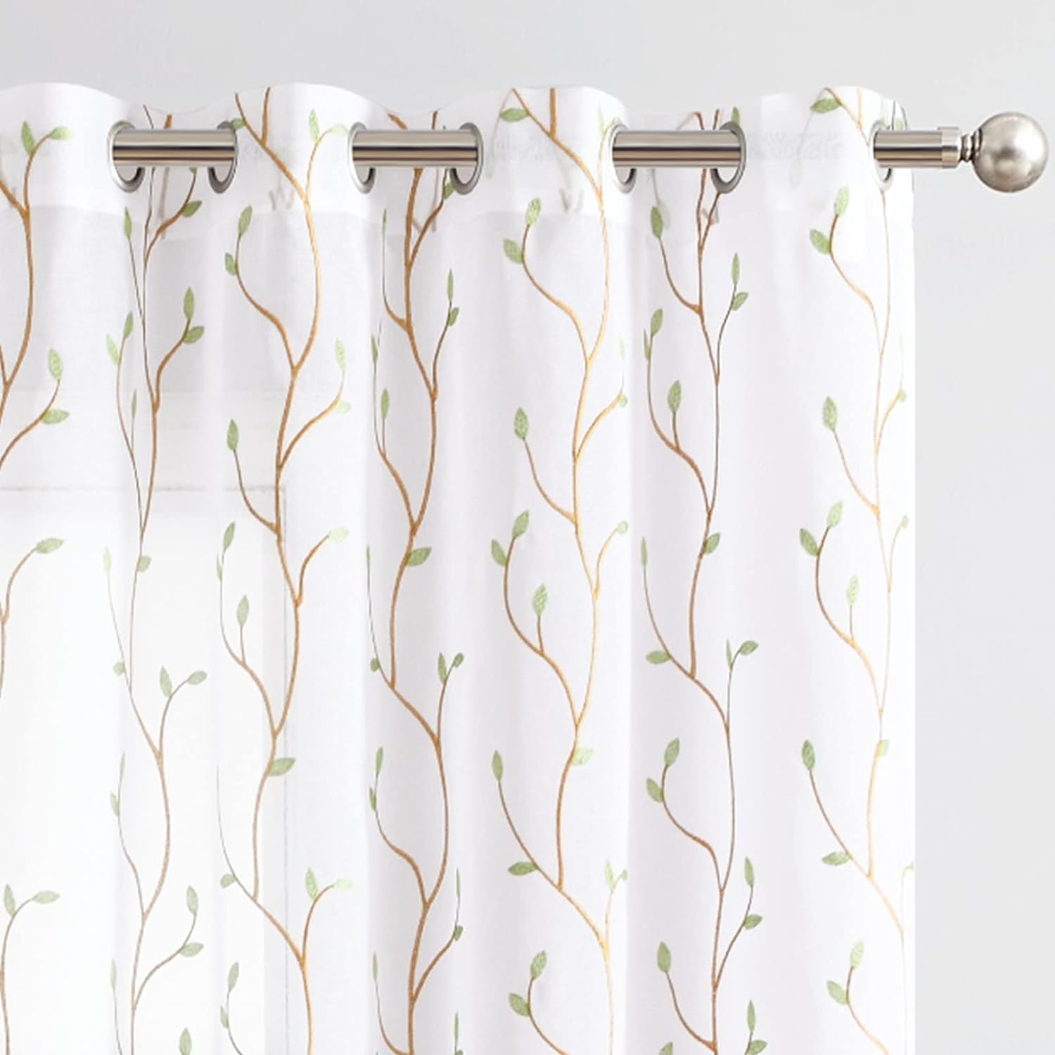 jinchan White Sheer Curtains for Bedroom with Leaf Embroidery