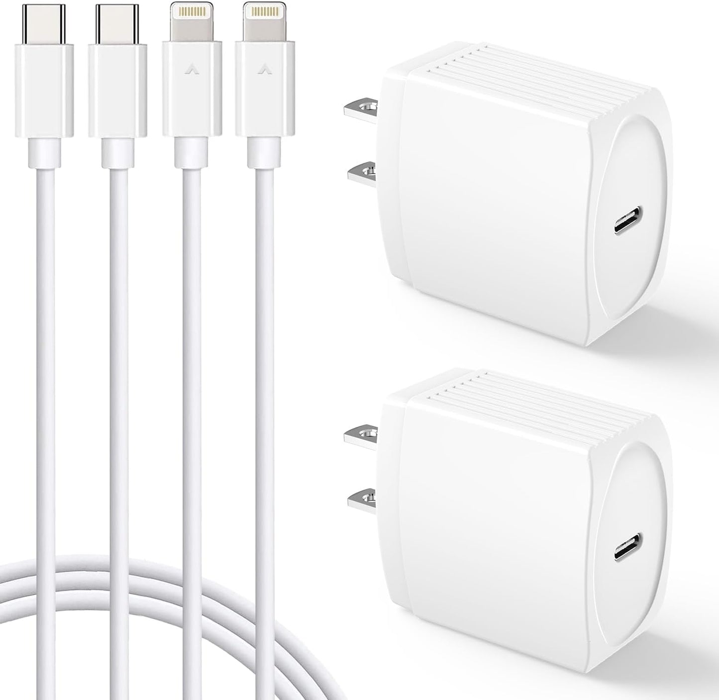 2-Pack 20W iPhone Fast Charger Set | Long 10FT Cable | PD Wall Charger