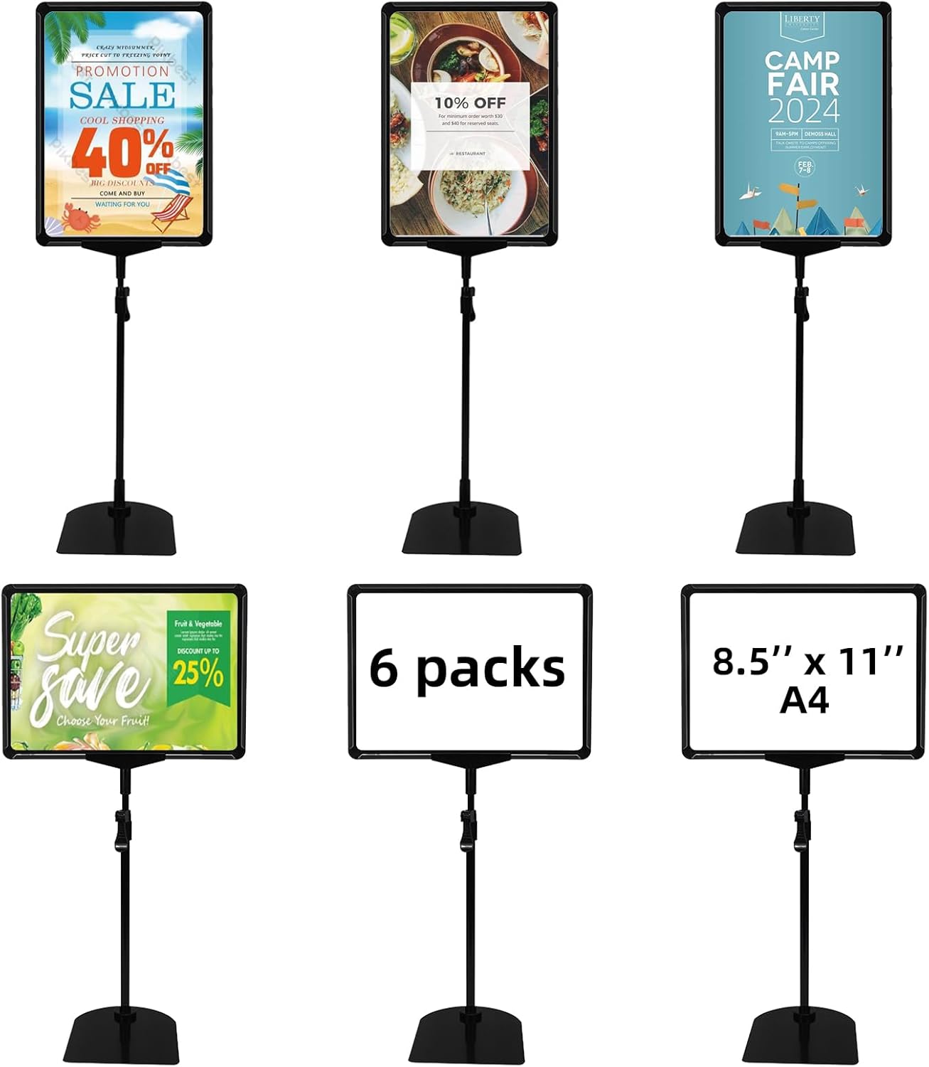 Adjustable Sign Holder Stand for Table Top Display - 6 Packs