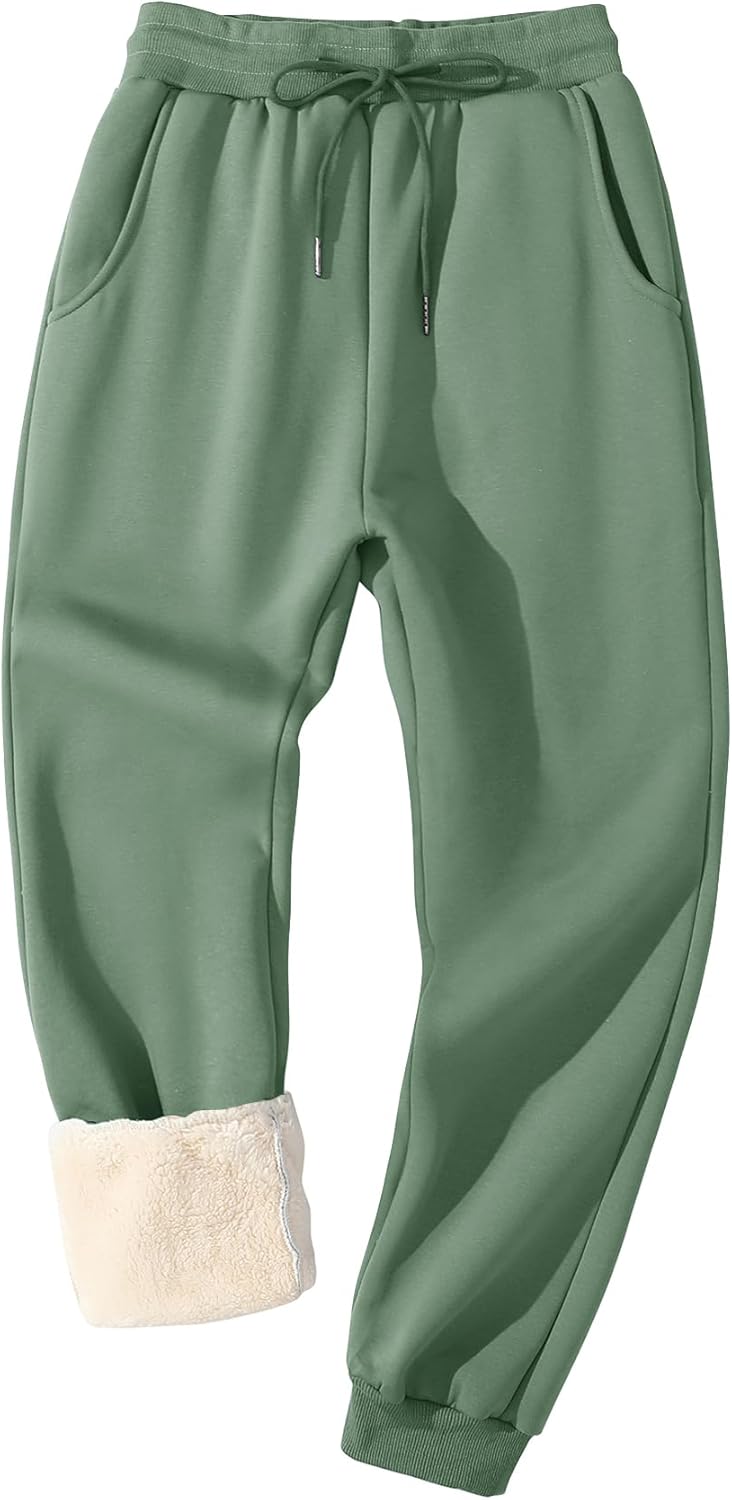 Flygo Men's Fleece Lined Sherpa Sweatpants for Winter Warmth