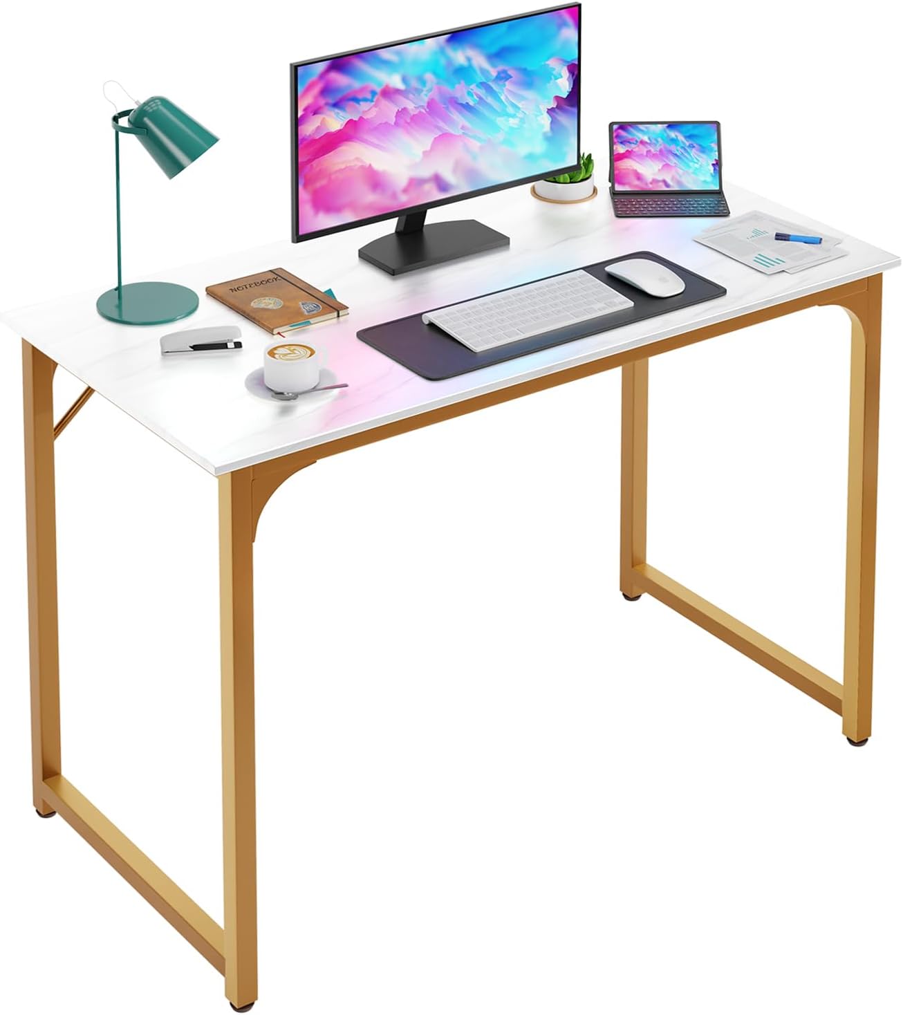 39 Inch Computer Desk with Metal Frame for Small Spaces