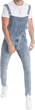 LONGBIDA Men's Denim Bib Overalls Slim Fit Jumpsuit - Stylish Everyday