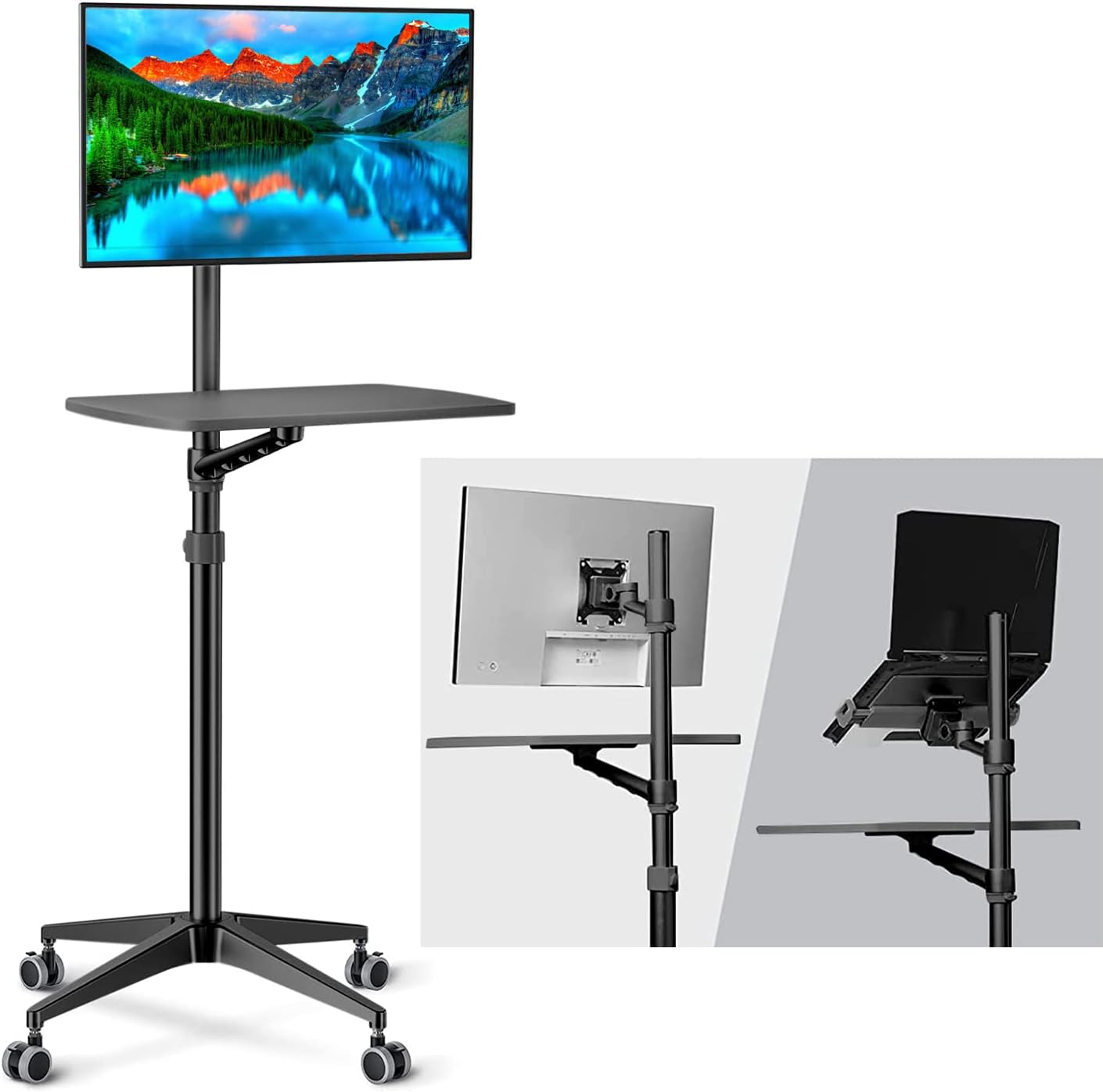 Mobile Desk Workstation for Laptops and Monitors - Height Adjustable