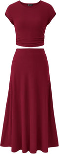 Two Piece Skirt Set for Women - Knit A-Line Midi Two-Piece
