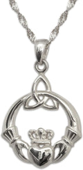 925 Sterling Silver Claddagh Necklace - Trinity Celtic Knot Pendant