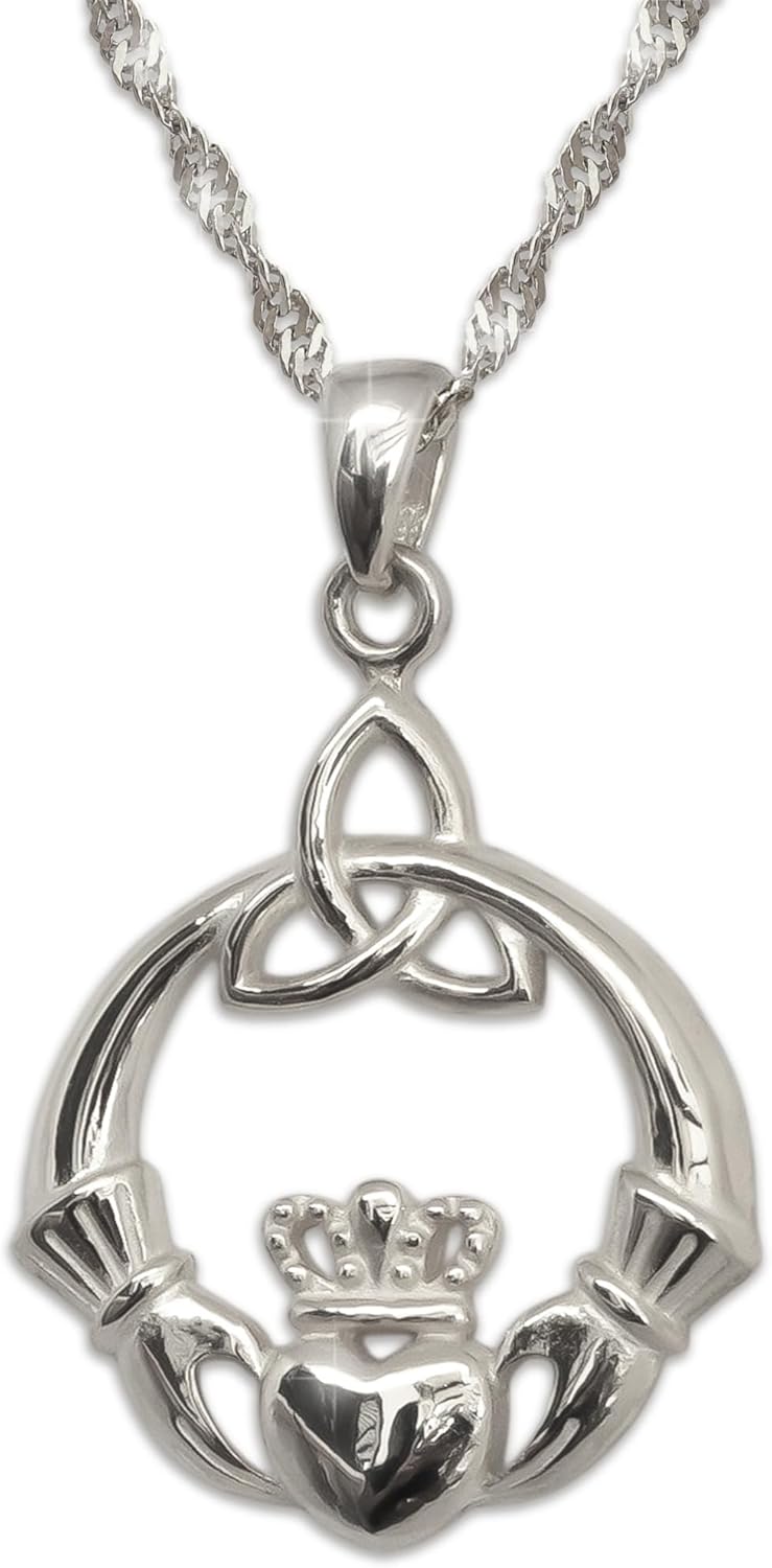 925 Sterling Silver Irish Claddagh Necklace with Celtic Knot