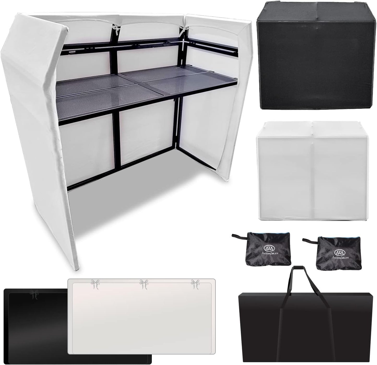 Portable DJ Booth XL with Black and White Scrims for Events