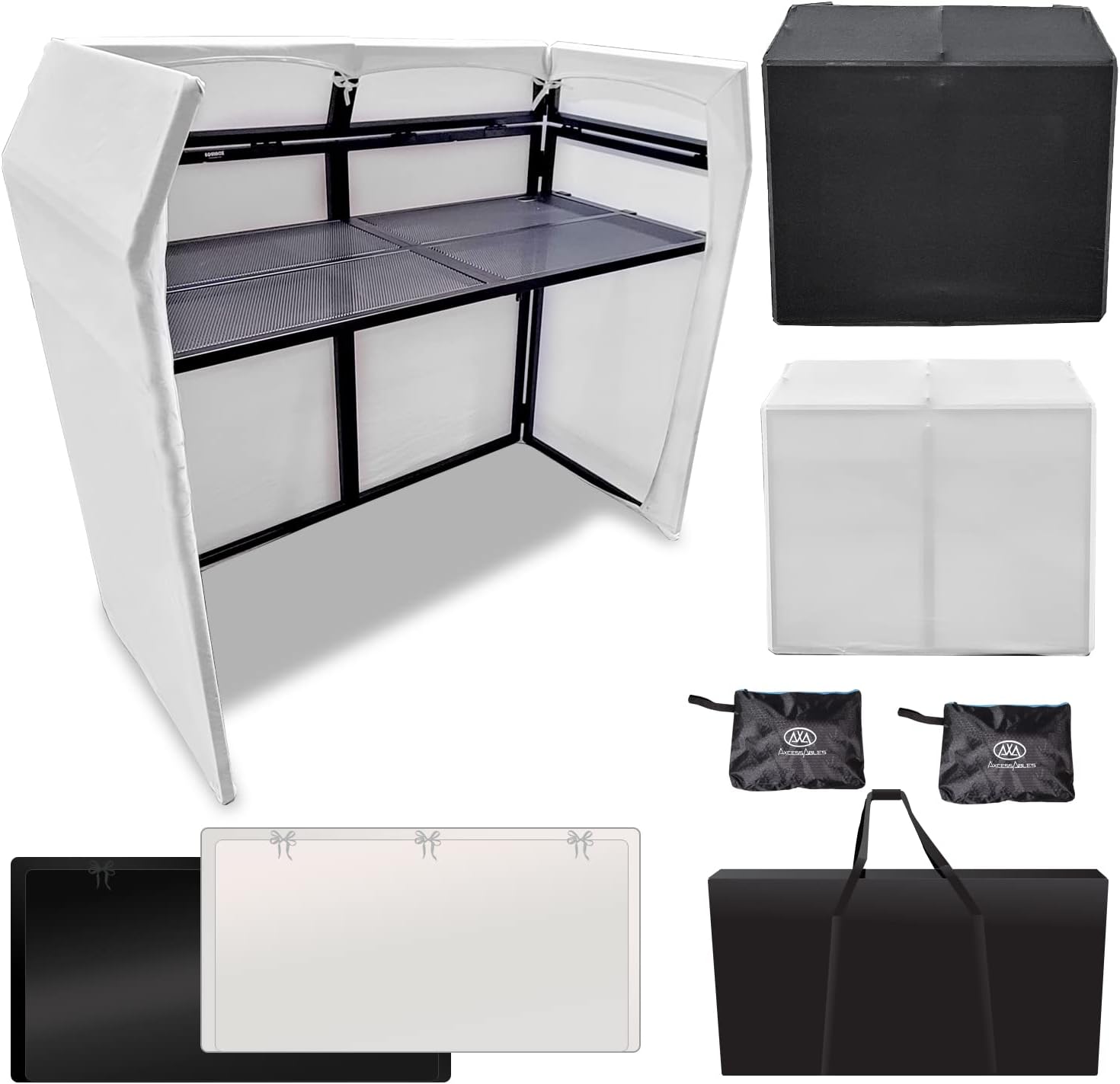 Portable DJ Booth XL with Black and White Scrims for Events