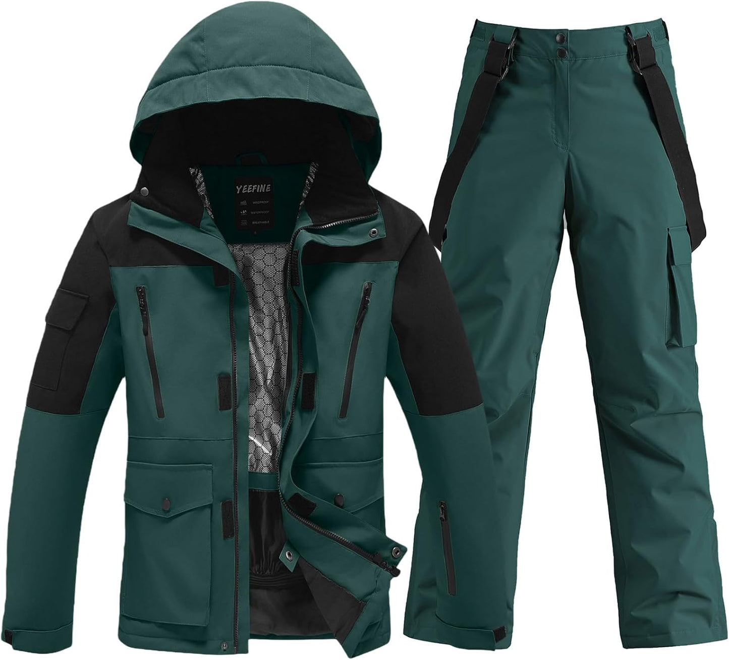 YEFFINE Men's Ski Suit Insulated Waterproof Snowsuit Set