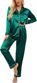 Ekouaer Women's Satin Sleepwear Set with Classic Button Design