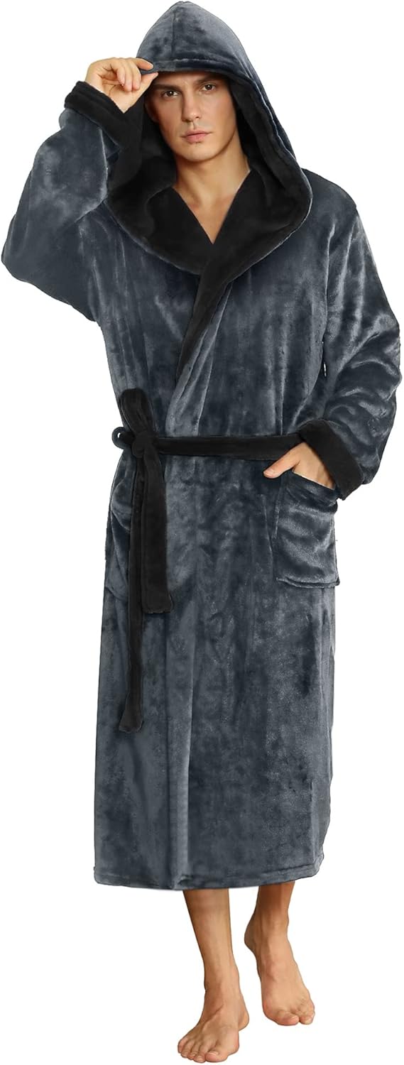 U2SKIIN Mens Hooded Robe - Plush Fleece Bathrobe for Comfort
