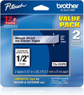 Brother Tape 1/2 Inch Black on Clear 2 Pack for Labeling Needs
