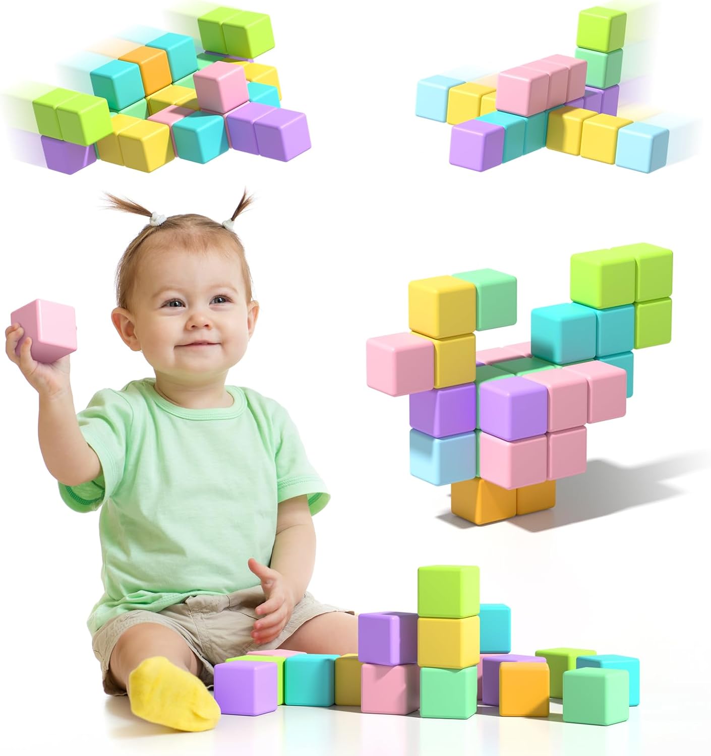 Magnetic Blocks for Toddlers 4-8 - Large Macaron Building Cubes