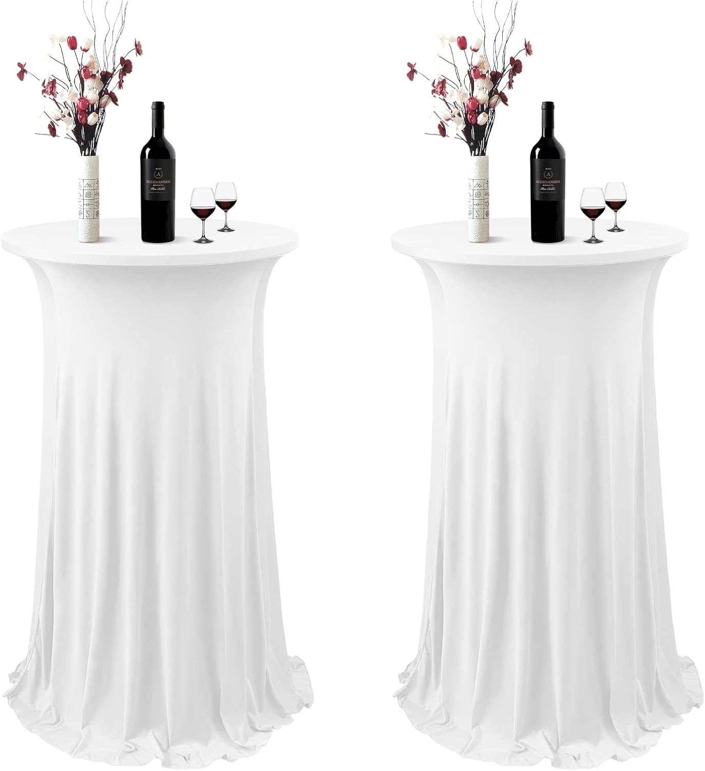 Boshen 2 Pack White Spandex Cocktail Table Skirt - Elegant Event Decor