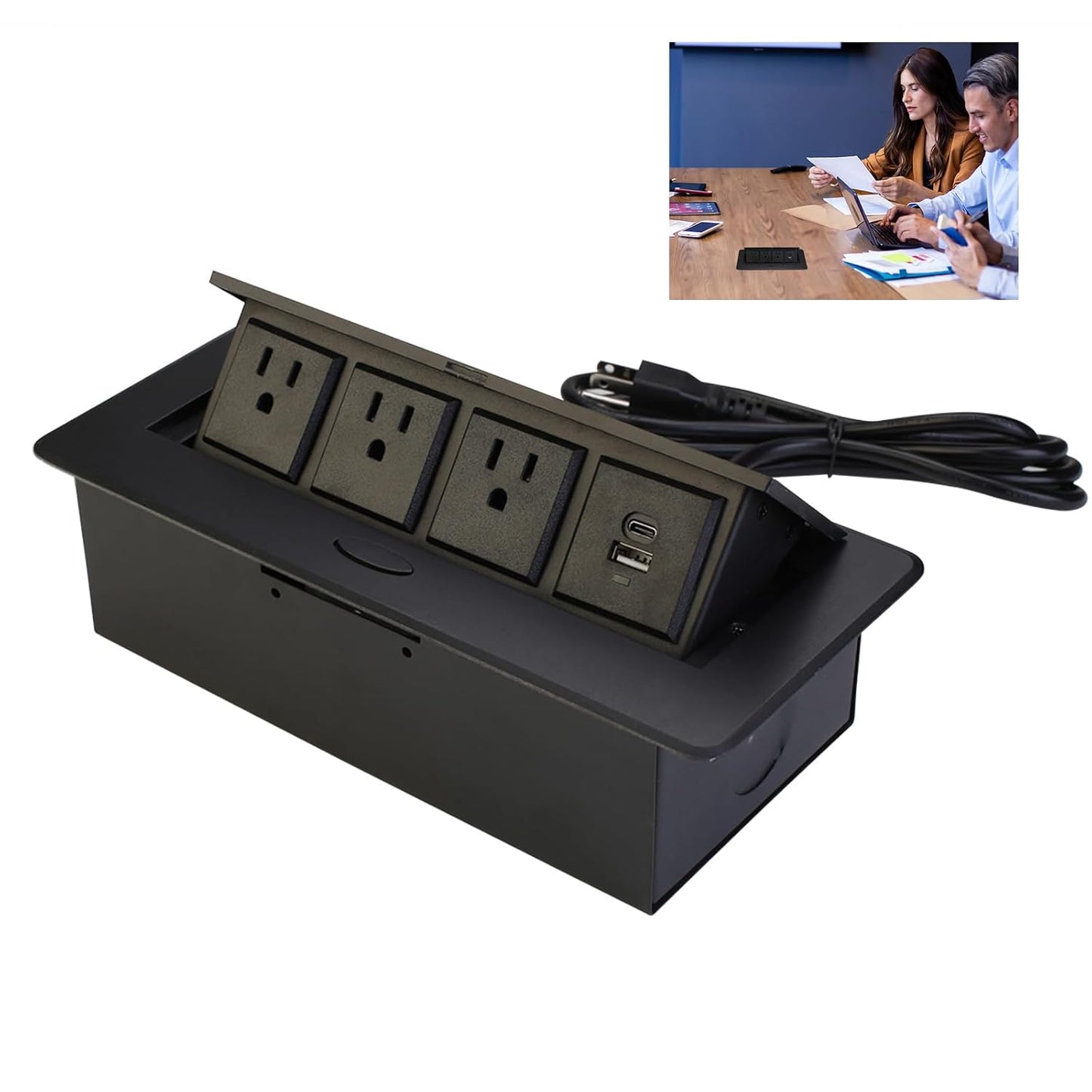 Pop Up Power Outlet for Conference Tables with USB C Fast Charge