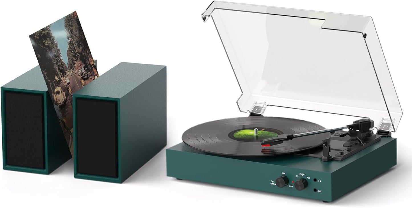 Vinyl Record Player with Bluetooth and Stereo Speakers for Music