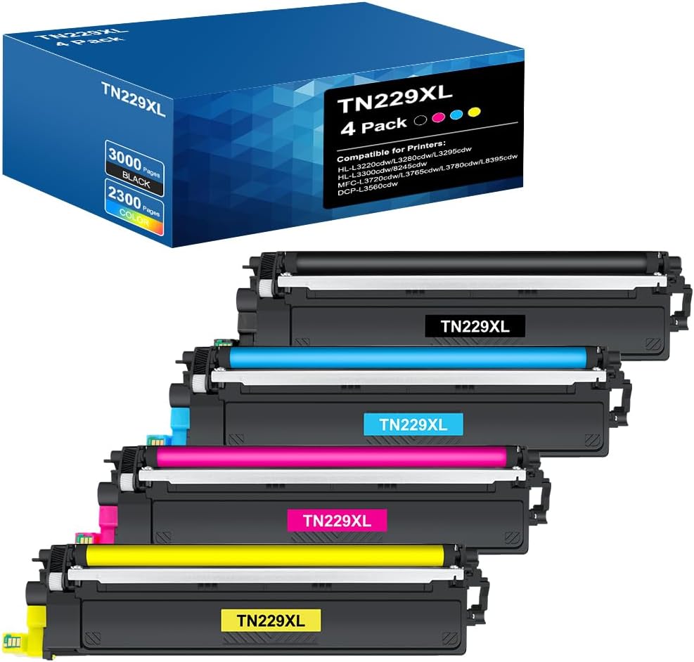 TN 229XL Compatible Toner Cartridge 4-Pack for Brother Printers