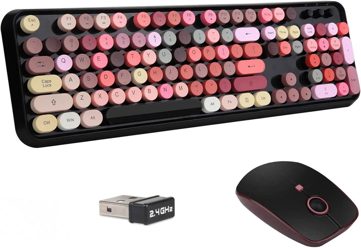 Wireless Keyboard and Mouse Combo for Colorful Retro Aesthetics