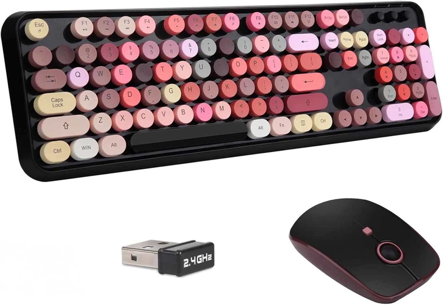 Wireless Keyboard and Mouse Combo for Colorful Retro Aesthetics