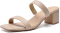 Women's Two Strap Open Toe Chunky Block Heels - Comfortable Low Heel