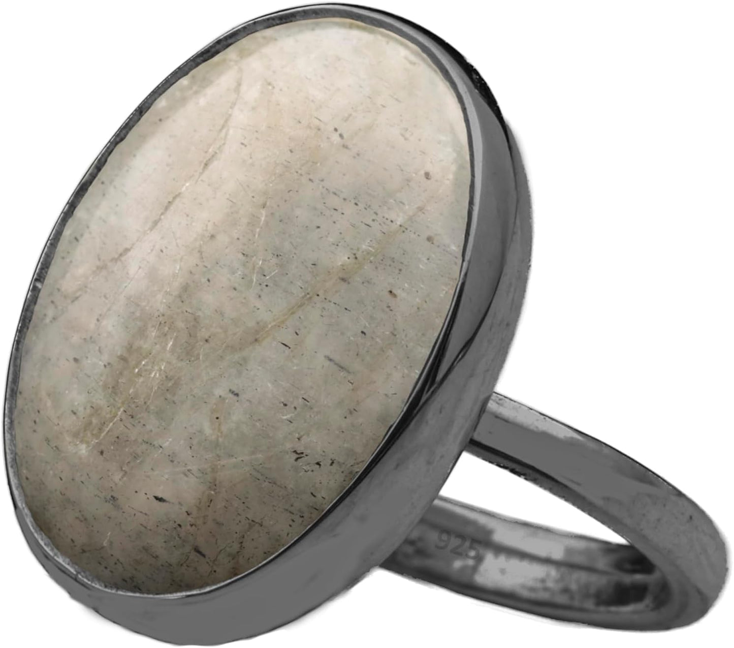 Natural Labradorite Crystal Ring in Black Oxidized Silver