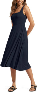 Square Neck Midi Dress for Women - Sleeveless Flare Sundress