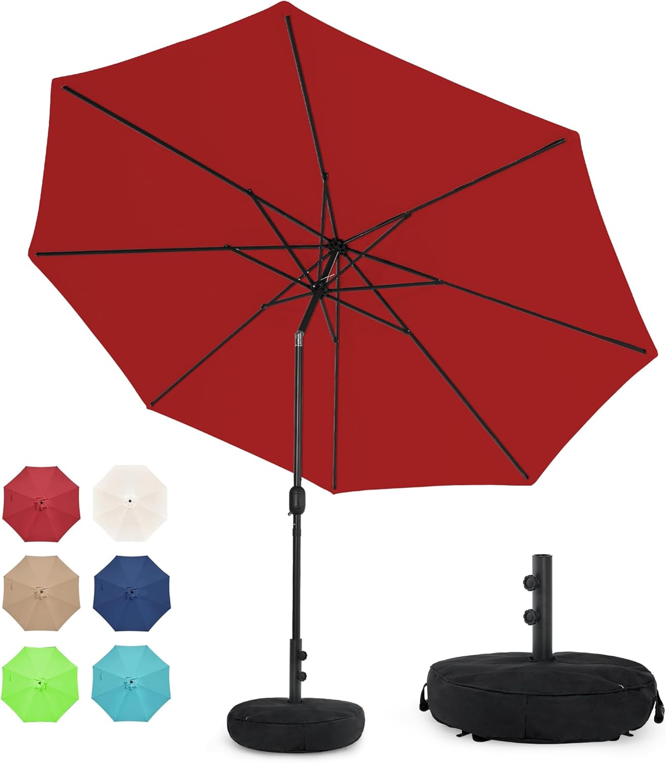 10 ft Patio Umbrella with Sand Bag Base for Outdoor Use