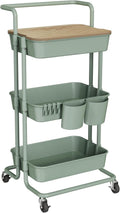 DTK 3 Tier Rolling Utility Cart with Cover Top Board - Mobile Kitchen