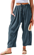 Womens Linen Wide Leg Pants with Pockets - Super Baggy Fit