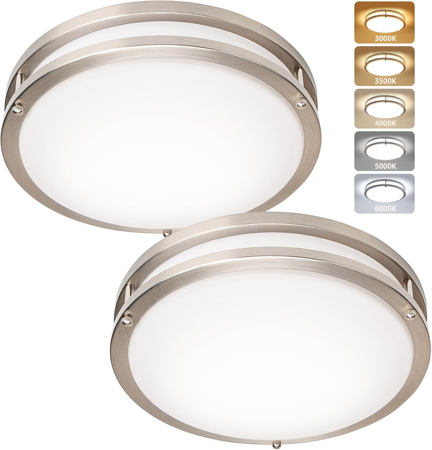 12 Inch Flush Mount Ceiling Light - Dimmable LED Fixture 2 Pack