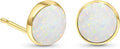 14K Gold White Opal Stud Earrings - Dainty 8mm October Birthstone