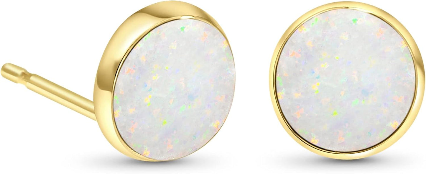 14K Gold White Opal Stud Earrings for Classy Women Gifts