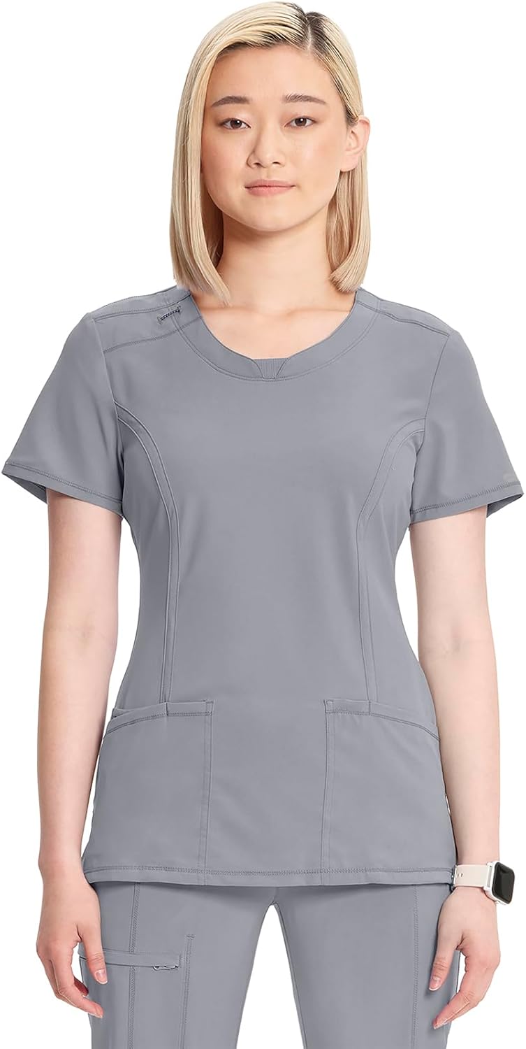 Cherokee Infinity Scrubs for Women Round Neck Top with Pockets