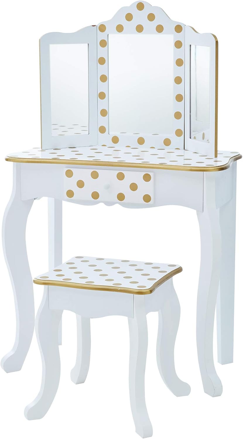 Teamson Kids Princess Gisele Polka Dot Print Vanity Set for Play