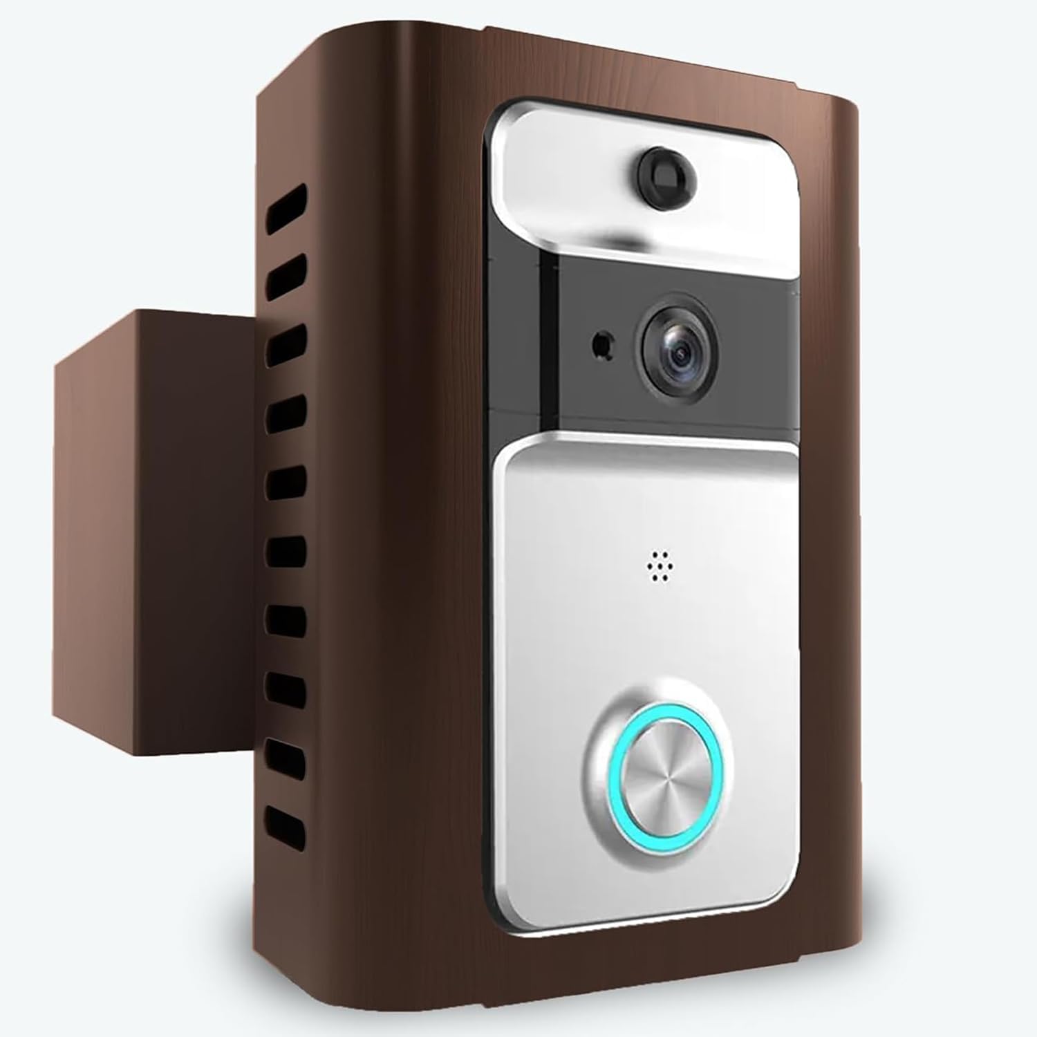 No-Drill Ring Doorbell Mount: Renter-Friendly & Non-Scratch - Dark Wood Finish