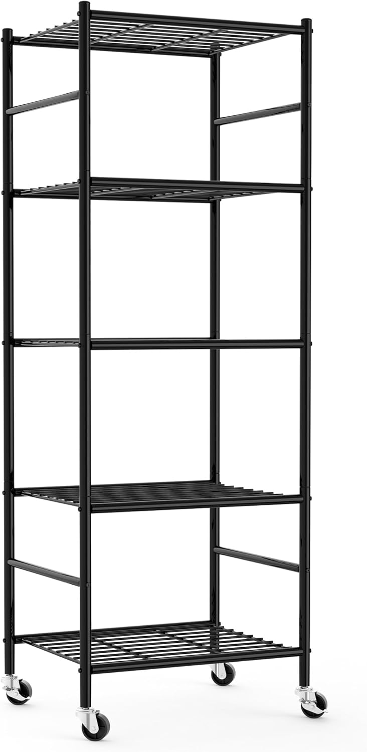 5 Tier Metal Shelf Organizer with Wheels for Versatile Storage