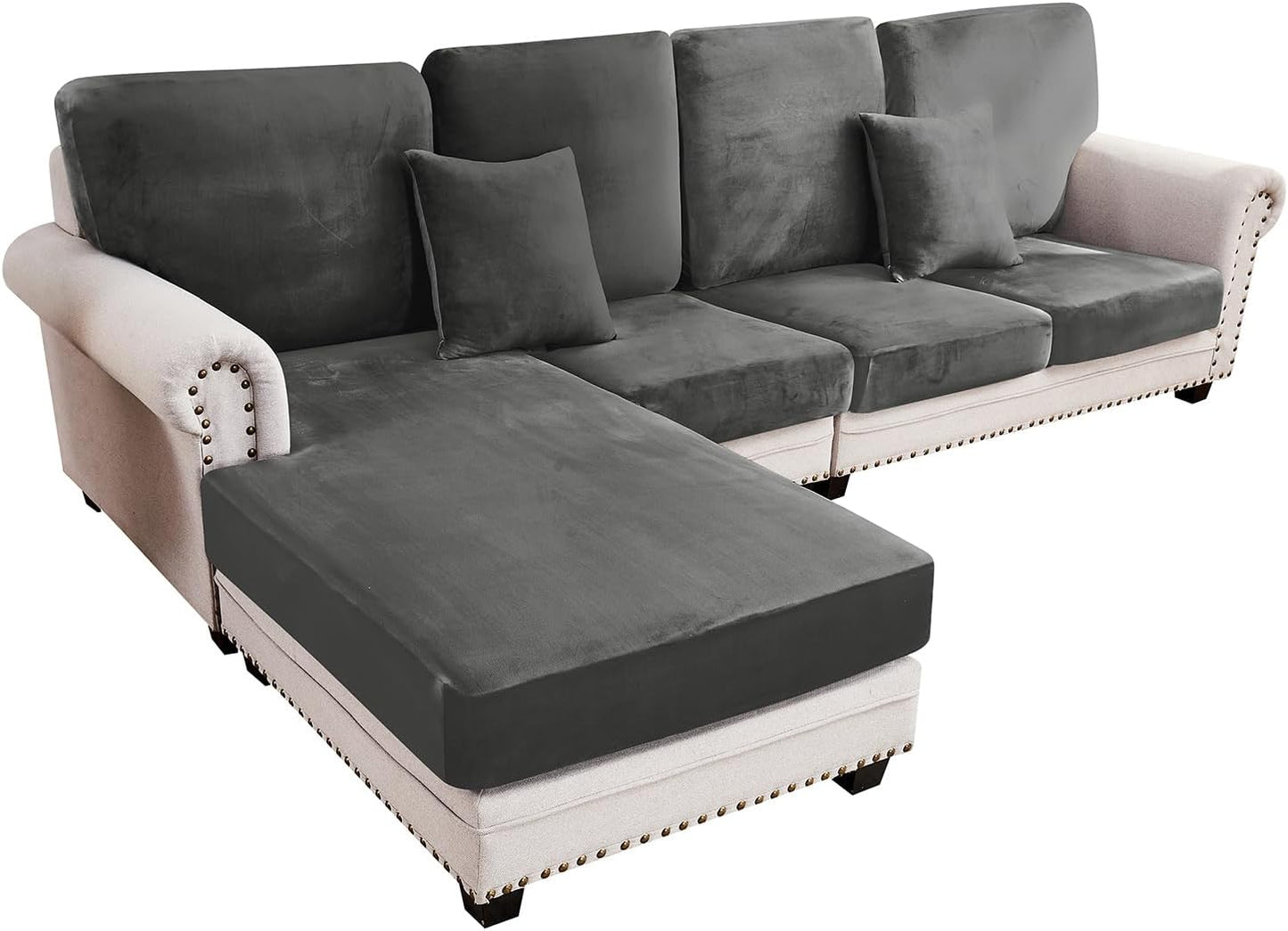 Couch Cover 4-Piece Elastic Velvet Cushion Covers for Sofas